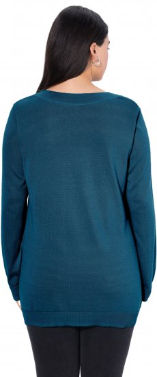 Ulla Popken Soft Fine Knit Pullover V-Neck Sweatshirt Teal - Collegetröjor & hoodies - 
