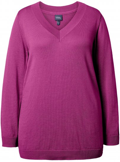 Ulla Popken Casual V-Neck Long Sleeve Sweater Berry - Collegetröjor & hoodies - 