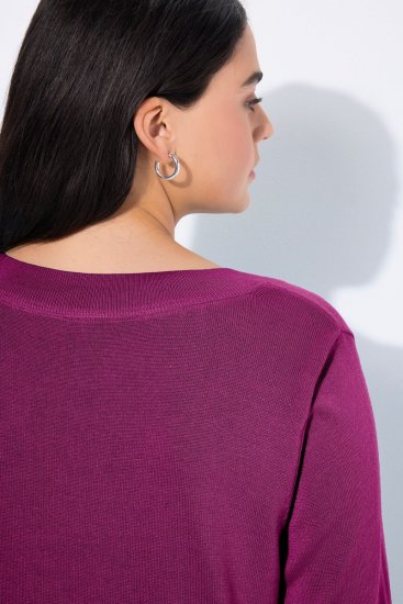 Ulla Popken Soft Fine Knit Pullover V-Neck Sweatshirt Dark Lilac - Collegetröjor & hoodies - Mjuka tröjor och hoodies i stora storlekar