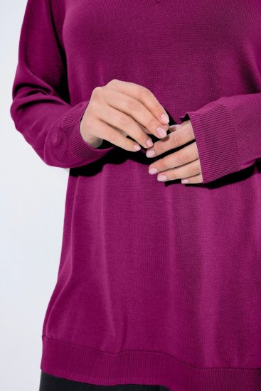Ulla Popken Soft Fine Knit Pullover V-Neck Sweatshirt Dark Lilac - Collegetröjor & hoodies - Mjuka tröjor och hoodies i stora storlekar