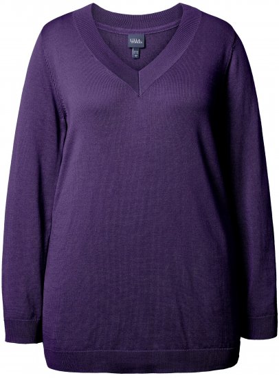 Ulla Popken Casual V-Neck Long Sleeve Sweater Deep Violet - Collegetröjor & hoodies - 