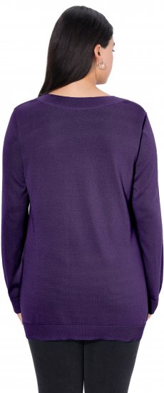 Ulla Popken Soft Fine Knit Pullover V-Neck Sweatshirt Deep Violet - Collegetröjor & hoodies - 