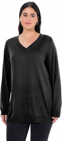 Ulla Popken Casual V-Neck Long Sleeve Sweater Black - Collegetröjor & hoodies - 