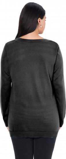 Ulla Popken Casual V-Neck Long Sleeve Sweater Black - Collegetröjor & hoodies - 