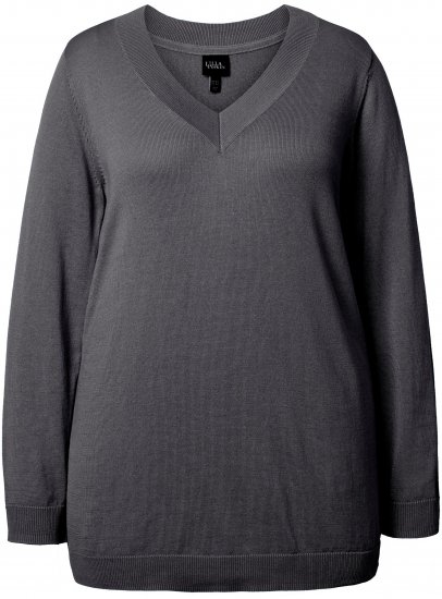 Ulla Popken Casual V-Neck Long Sleeve Sweater Charcoal Grey Melange - Collegetröjor & hoodies - 