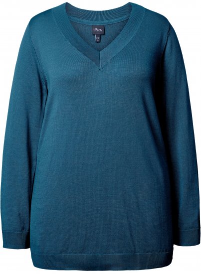 Ulla Popken Casual V-Neck Long Sleeve Sweater Cerulean - Collegetröjor & hoodies - 