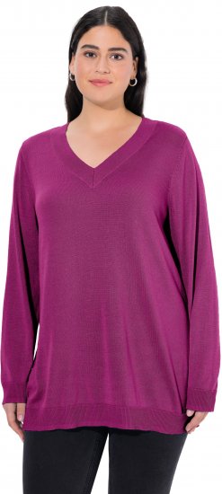 Ulla Popken Casual V-Neck Long Sleeve Sweater Berry - Collegetröjor & hoodies - 