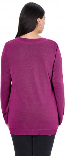 Ulla Popken Casual V-Neck Long Sleeve Sweater Berry - Collegetröjor & hoodies - 