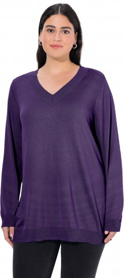Ulla Popken Casual V-Neck Long Sleeve Sweater Deep Violet - Collegetröjor & hoodies - 