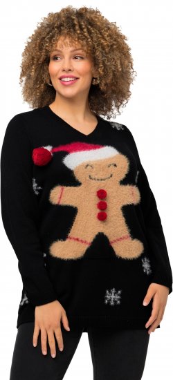 Ulla Popken Gingerbread Man Christmas Sweater Black - Collegetröjor & hoodies - 