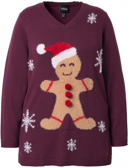 Ulla Popken Gingerbread Man Christmas Sweater Dark Wine Red - Collegetröjor & hoodies - 