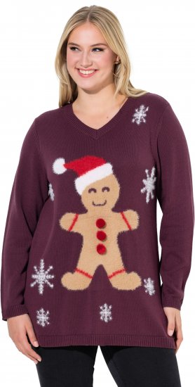 Ulla Popken Gingerbread Man Christmas Sweater Dark Wine Red - Collegetröjor & hoodies - 