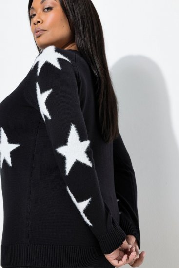 Ulla Popken Glitter Stars Soft Knit Sweater Black - Collegetröjor & hoodies - Mjuka tröjor och hoodies i stora storlekar