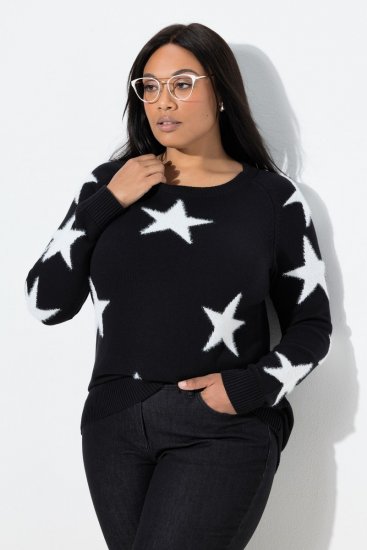 Ulla Popken Glitter Stars Soft Knit Sweater Black - Collegetröjor & hoodies - Mjuka tröjor och hoodies i stora storlekar