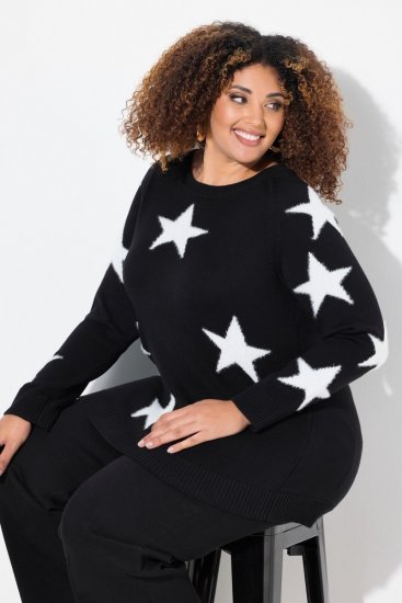 Ulla Popken Glitter Stars Soft Knit Sweater Black - Collegetröjor & hoodies - Mjuka tröjor och hoodies i stora storlekar