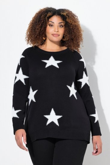 Ulla Popken Glitter Stars Soft Knit Sweater Black - Collegetröjor & hoodies - Mjuka tröjor och hoodies i stora storlekar
