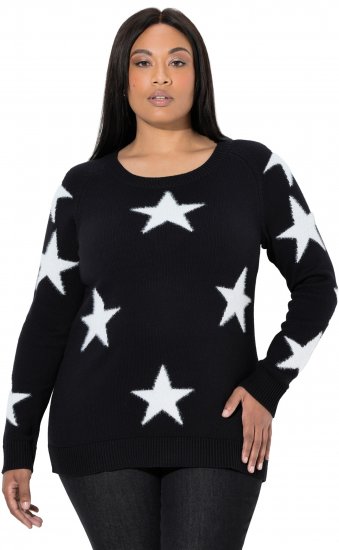 Ulla Popken Glitter Stars Soft Knit Sweater Black - Collegetröjor & hoodies - 
