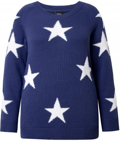 Ulla Popken Glitter Stars Soft Knit Sweater Blue - Collegetröjor & hoodies - 