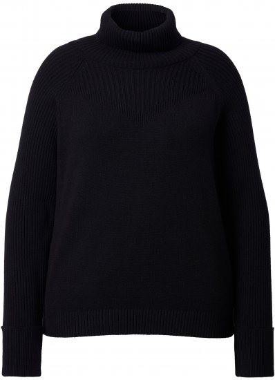Ulla Popken Turtleneck Sweater with Ribbed Inserts Black - Collegetröjor & hoodies - 