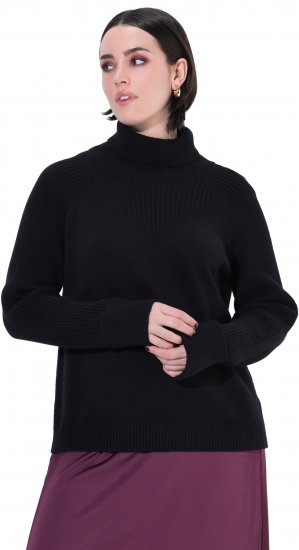 Ulla Popken Turtleneck Sweater with Ribbed Inserts Black - Collegetröjor & hoodies - 