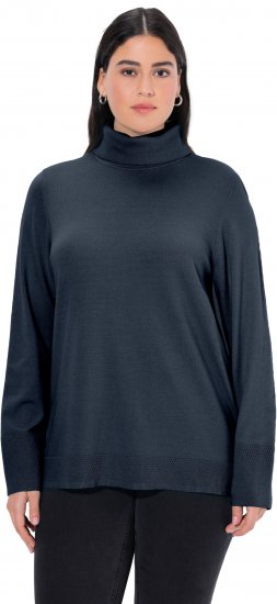 Ulla Popken Turtleneck Ribbed Trim Long Sleeve Sweater Navy - Collegetröjor & hoodies - 