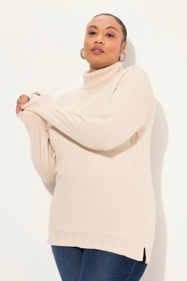 Ulla Popken Turtleneck Ribbed Trim Long Sleeve Sweater Nature Melange - Collegetröjor & hoodies - Mjuka tröjor och hoodies i stora storlekar