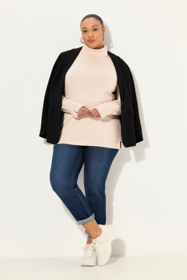 Ulla Popken Turtleneck Ribbed Trim Long Sleeve Sweater Nature Melange - Collegetröjor & hoodies - Mjuka tröjor och hoodies i stora storlekar