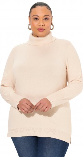 Ulla Popken Turtleneck Ribbed Trim Long Sleeve Sweater Nature Melange - Collegetröjor & hoodies - 