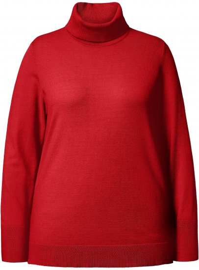 Ulla Popken Turtleneck Ribbed Trim Long Sleeve Sweater Salsa Red - Collegetröjor & hoodies - 