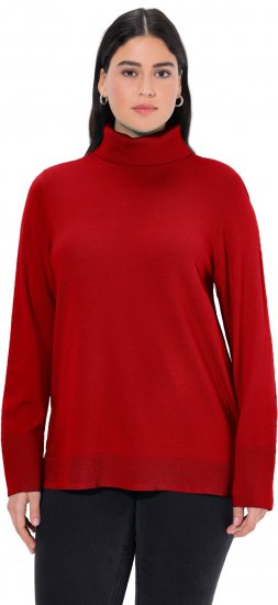 Ulla Popken Turtleneck Ribbed Trim Long Sleeve Sweater Salsa Red - Collegetröjor & hoodies - 