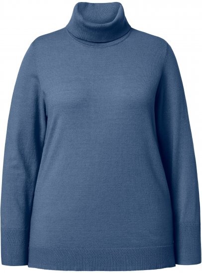 Ulla Popken Turtleneck Ribbed Trim Long Sleeve Sweater Atlantic Blue - Collegetröjor & hoodies - 