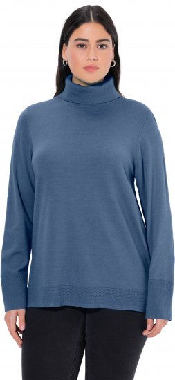 Ulla Popken Turtleneck Ribbed Trim Long Sleeve Sweater Atlantic Blue - Collegetröjor & hoodies - 