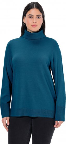 Ulla Popken Turtleneck Ribbed Trim Long Sleeve Sweater Cerulean - Collegetröjor & hoodies - 