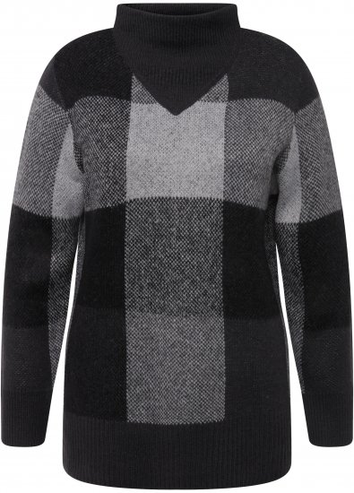 Ulla Popken Grand Check Long Sleeve Sweater Charcoal Grey Melange - Collegetröjor & hoodies - 