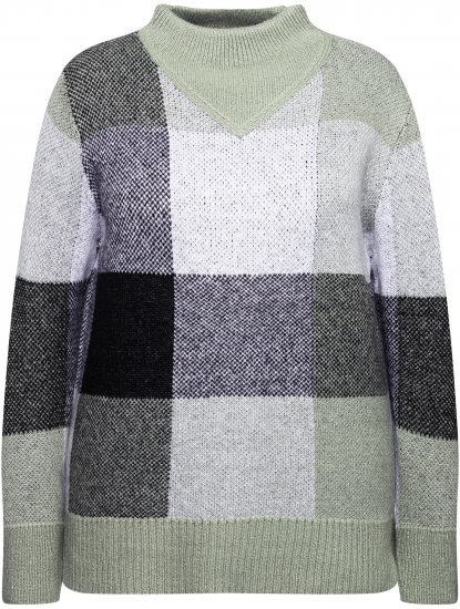 Ulla Popken Grand Check Long Sleeve Sweater Sage Green - Collegetröjor & hoodies - 