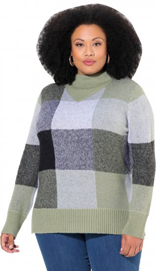 Ulla Popken Grand Check Long Sleeve Sweater Sage Green - Collegetröjor & hoodies - 