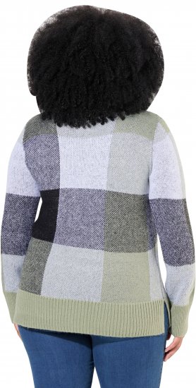 Ulla Popken Grand Check Long Sleeve Sweater Sage Green - Collegetröjor & hoodies - 