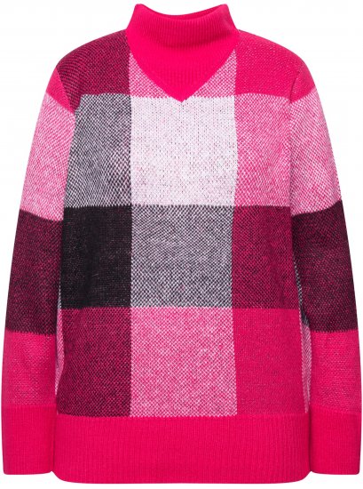 Ulla Popken Grand Check Long Sleeve Sweater Red Pink - Collegetröjor & hoodies - 