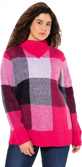 Ulla Popken Grand Check Long Sleeve Sweater Red Pink - Collegetröjor & hoodies - 