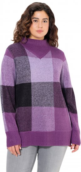 Ulla Popken Grand Check Long Sleeve Sweater Violet - Collegetröjor & hoodies - 