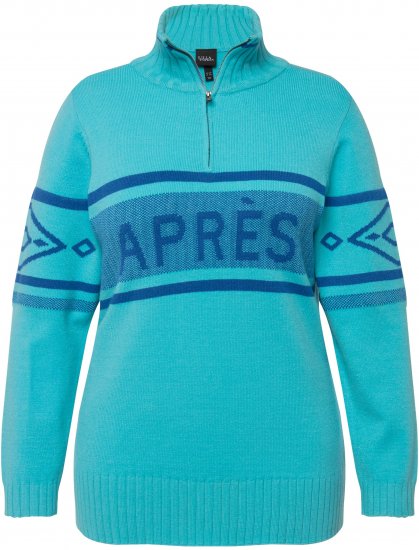 Ulla Popken Apres Ski Long Sleeve Troyer Collar Sweater Bright Turquoise - Collegetröjor & hoodies - 