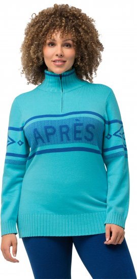 Ulla Popken Apres Ski Long Sleeve Troyer Collar Sweater Bright Turquoise - Collegetröjor & hoodies - 