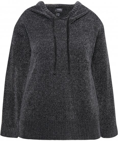 Ulla Popken Chenille Knit Hoodie Graphite Grey - Collegetröjor & hoodies - 