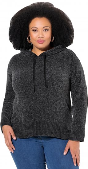 Ulla Popken Chenille Knit Hoodie Graphite Grey - Collegetröjor & hoodies - 