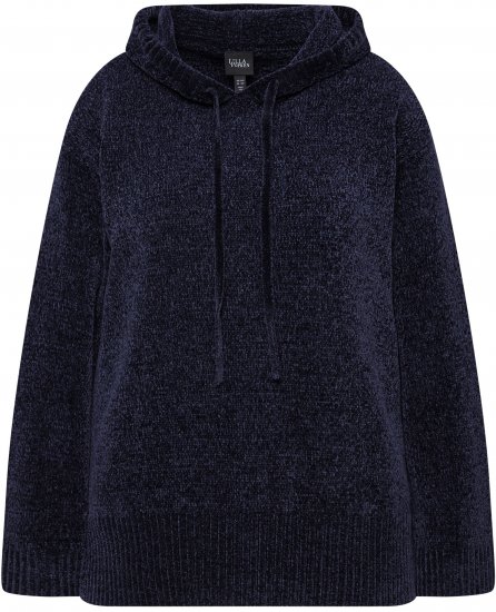 Ulla Popken Chenille Knit Hoodie Navy - Collegetröjor & hoodies - 