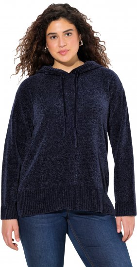 Ulla Popken Chenille Knit Hoodie Navy - Collegetröjor & hoodies - 