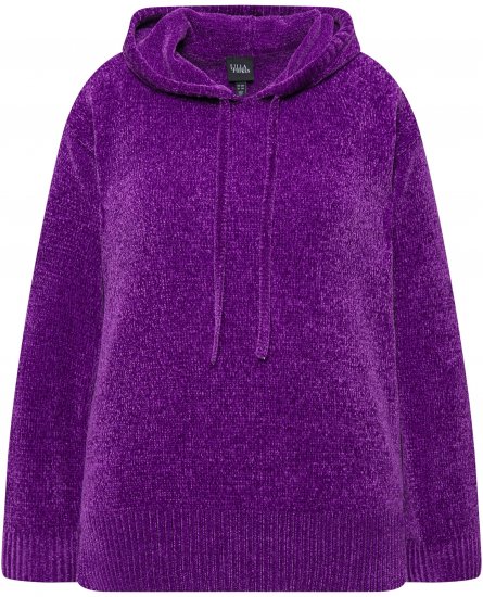 Ulla Popken Chenille Knit Hoodie Dark Purple - Collegetröjor & hoodies - 
