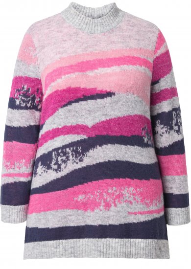 Ulla Popken Landscape Stripe Sweater Light Grey Melange - Collegetröjor & hoodies - 