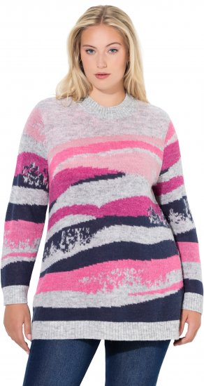 Ulla Popken Landscape Stripe Sweater Light Grey Melange - Collegetröjor & hoodies - 