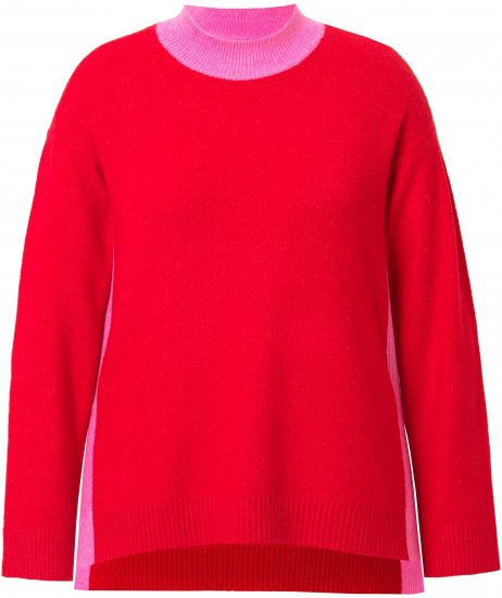 Ulla Popken Color Block Long Sleeve Sweater Lychee - Collegetröjor & hoodies - 